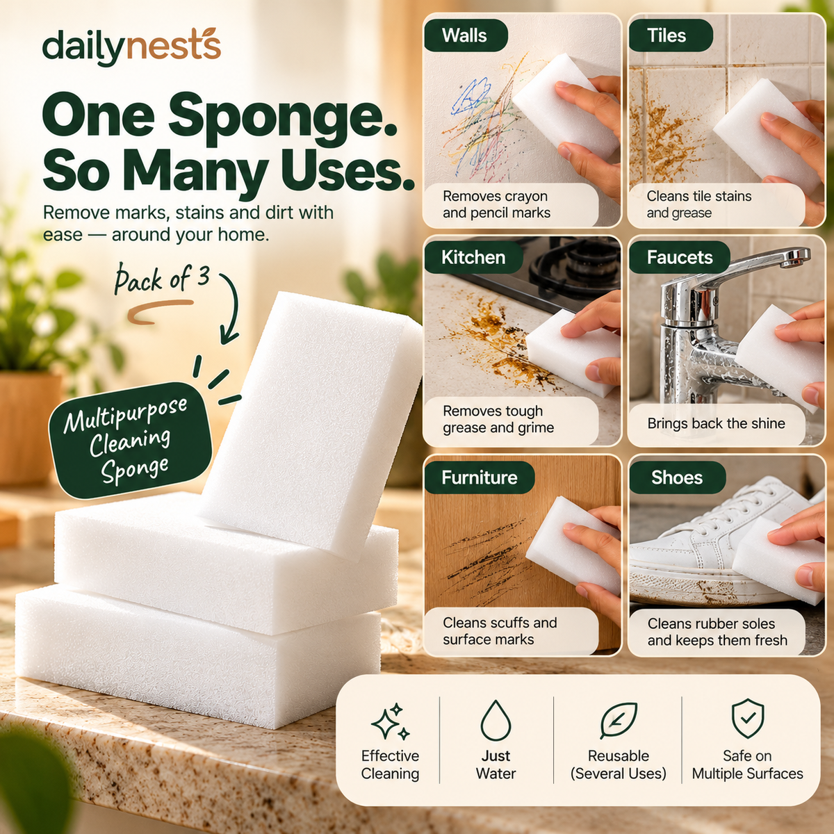 Magic Eraser Cleaning Sponge - pack of 3